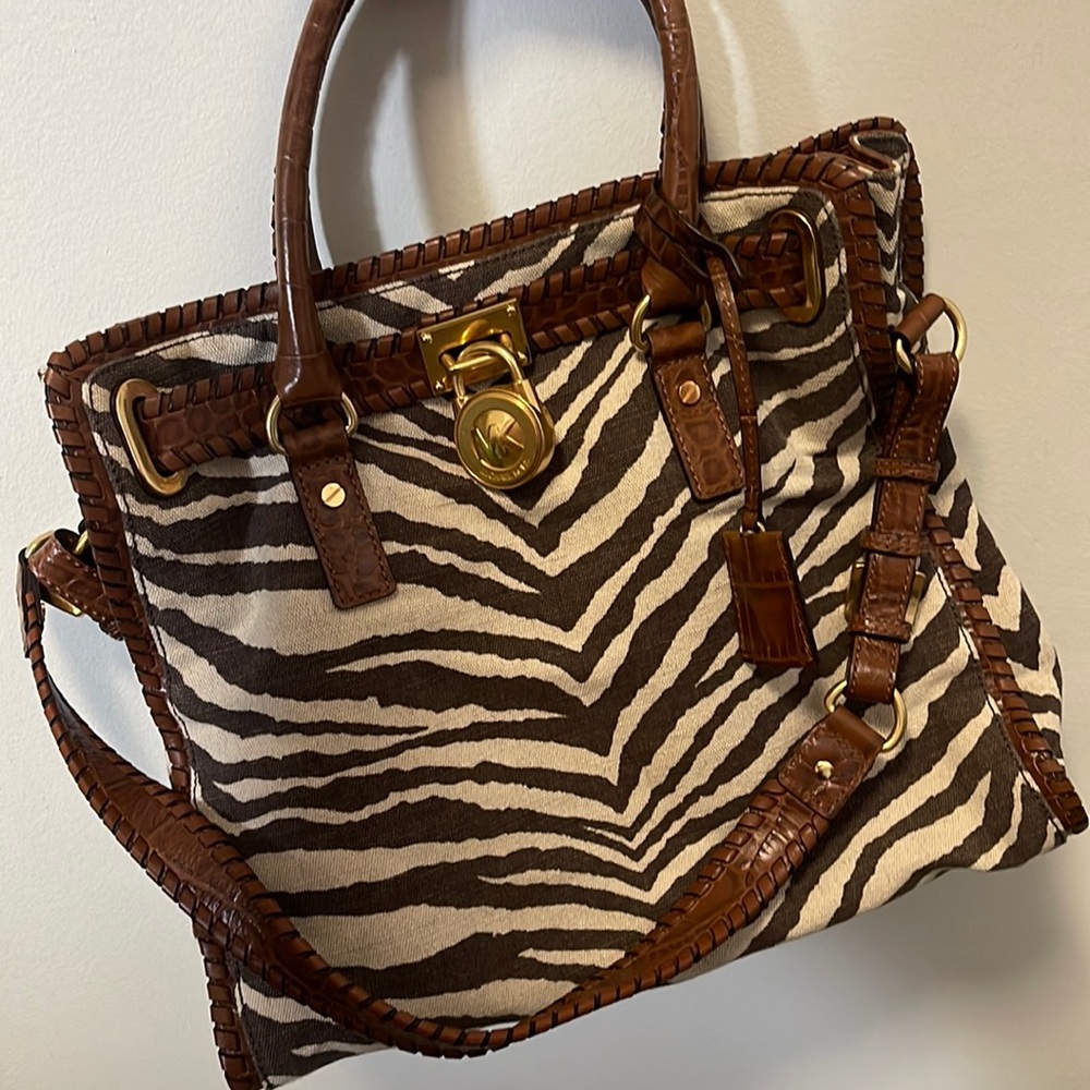 MICHAEL KORS MK Women's Brown Hamilton Zebra Print Shoulder Bag